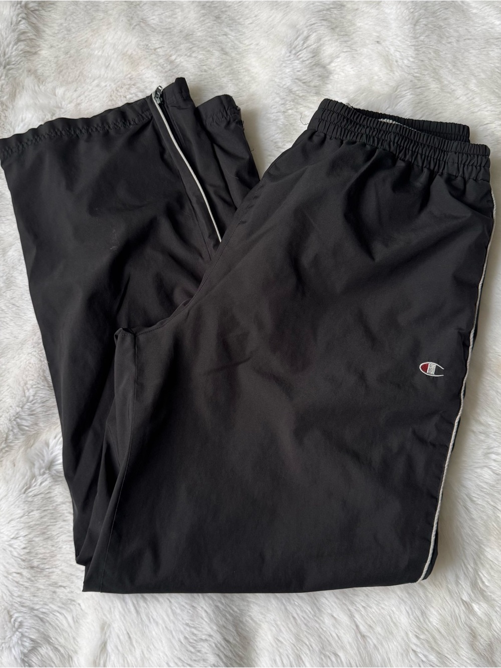 Champion Black Athletic Track Pants with White Piping